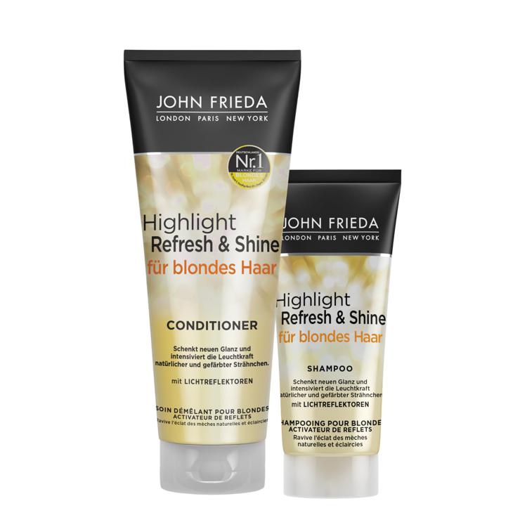 John Frieda - Highlight Refresh & Shine Conditioner value pack - Contents: 250 ml + 50 ml shampoo travel size - New shine and intense luminosity for blonde hair and highlights