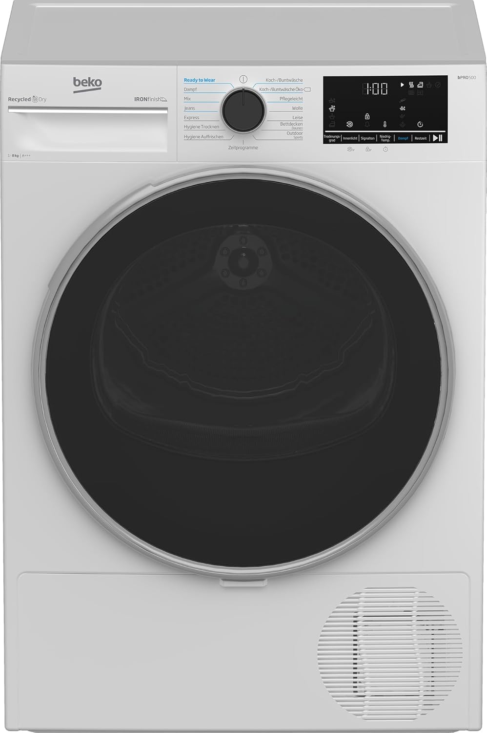 Beko B5T4824IF bPRO 500 Tumble Dryer, 8 kg, Front Loading Heat Pump Dryer, Suitable for Allergy Sufferers, 15 Programmes, Steam Function, Wrinkle Protection, Silent Program, AquaWave Gentle Drum, White
