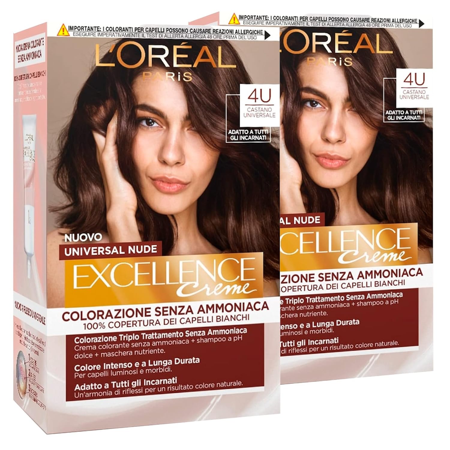 2 x L\'Oréal Paris Excellence Cream Universal Nude Permanent Dark Brown 4U Triple Treatment - 2 Colors