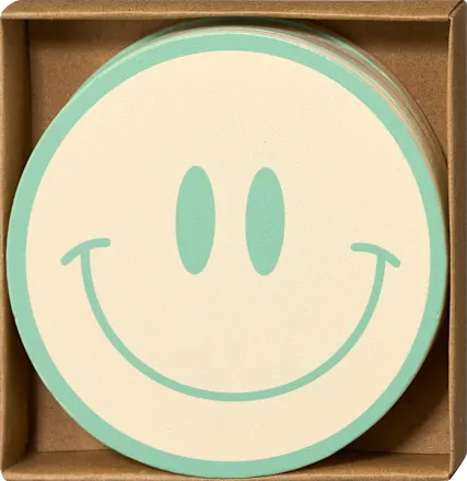 dm home Wooden glass/cup coasters, smiley face, 4 pieces