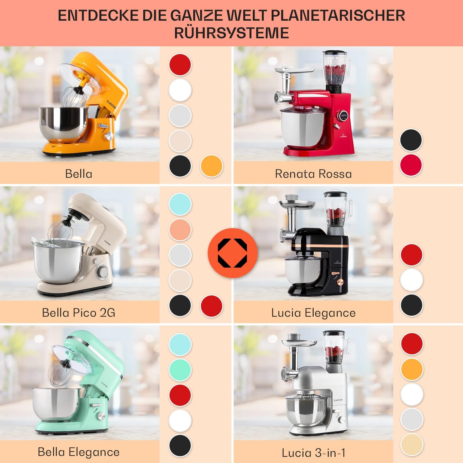 Klarstein Bella Food Processor Kneading Machine with 6 Speed Levels, Stainl