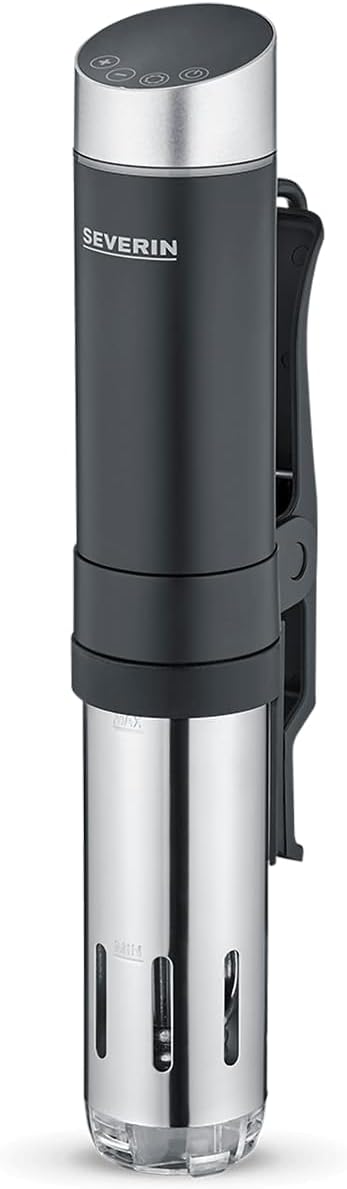 SEVERIN Sous Vide Stick with Touch Control, Powerful Sous-Vide Cooker with LED Display, 1,300 W, Universal Use Thanks to Clamp, Brushed Stainless Steel, Black, SV 2451