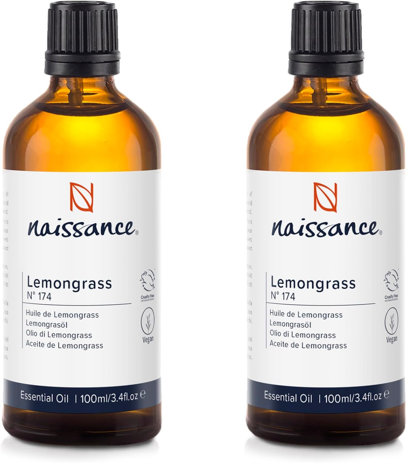 Naissance Lemongrass flexuosus Essential Oil (No. 174), 200ml (2 x 100ml), 100% Natural Lemongrass Oil for Natural Cosmetics, Aromatherapy, Oil Burners, Fragrance Oil for Aroma Diffusers