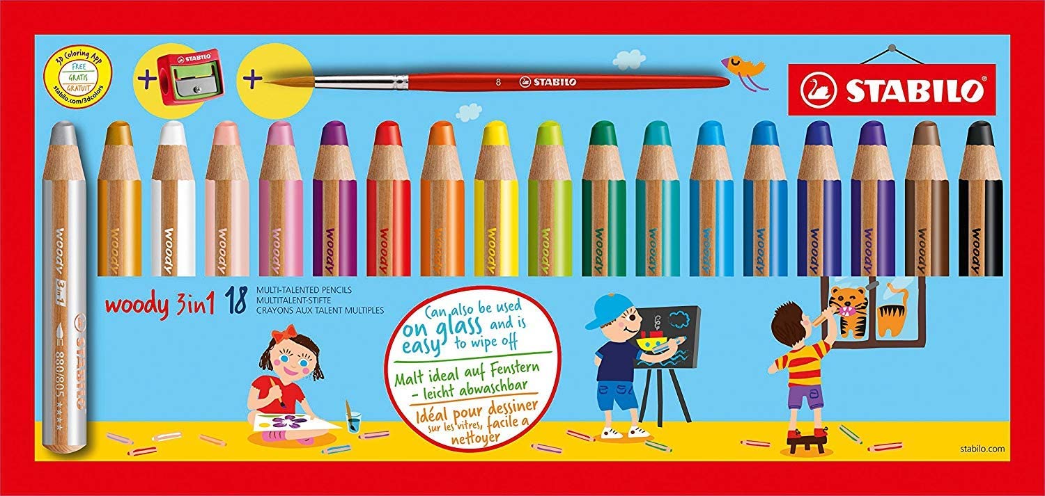 Stabilo Woody 3-in-1 Coloured Pencil, Watercolour and Wax Crayon, multicolo