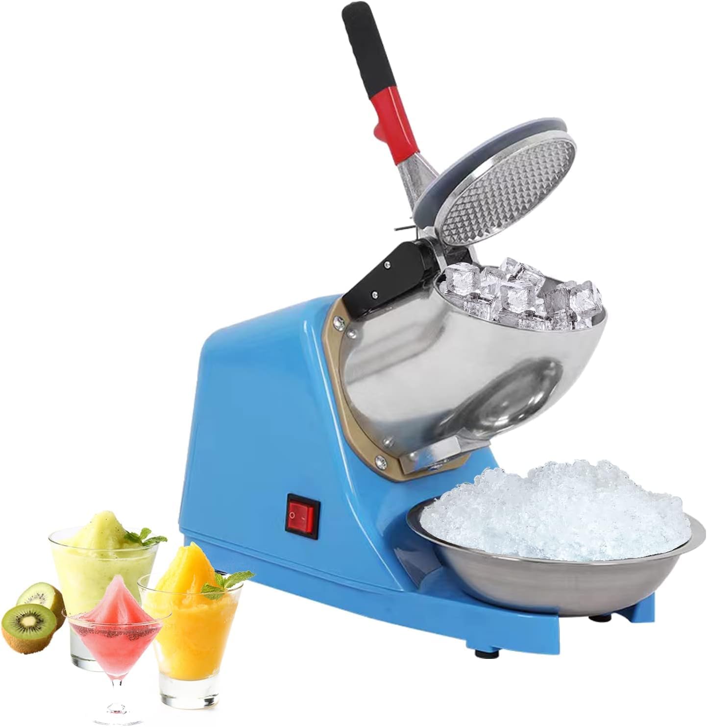 Lightakai Electric Ice Crusher, 220V 300W Electric Ice Crusher Stainless Steel Ice Cubes Crusher 2200 Rpm for Restaurants, Bars, Parties, Blue