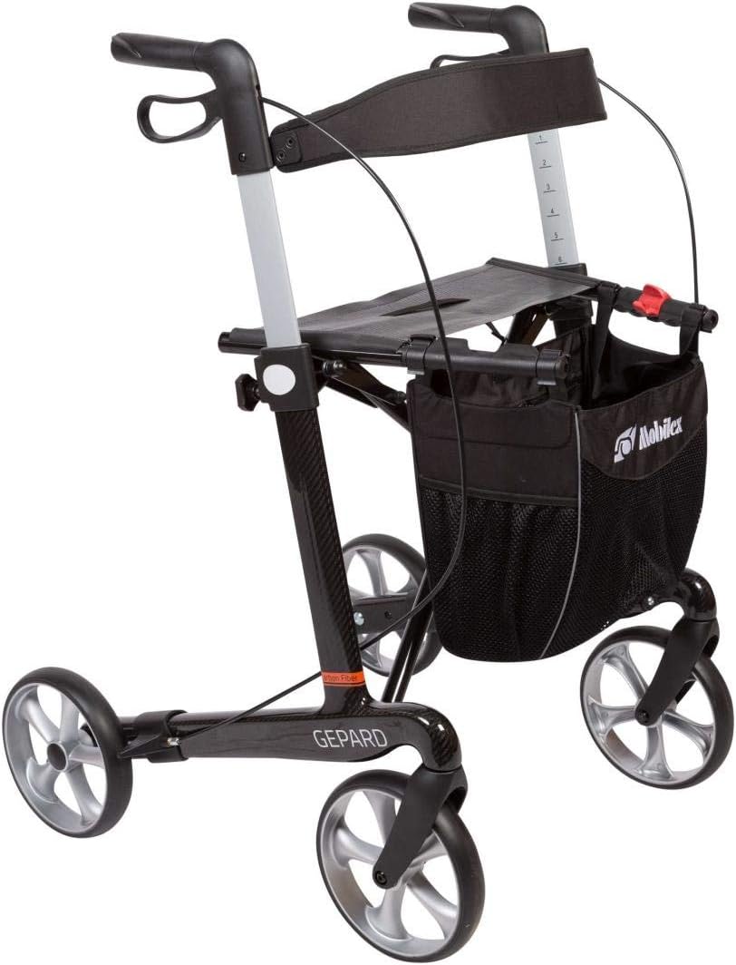 FabaCare Cheetah Rollator with Soft Wheels, Premium Lightweight Carbon Rollator, Foldable, with Full Equipment, Bag, Stick Holder, Seat, Carbon Rollator up to 150 kg, Seat Height 55 cm