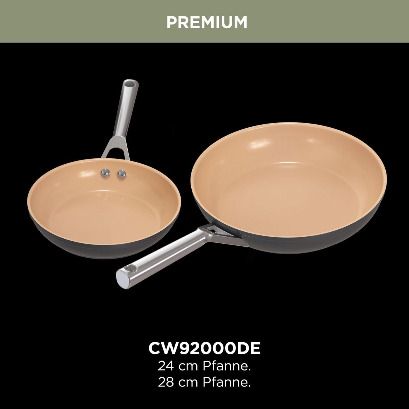 Ninja Extended Life 2-Piece Ceramic Frying Pan Set, (24 cm & 28 cm Saucepans with Lids), Non-Stick (No PFAs, PFOAs, Lead or Cadmium), Induction Compatible, Oven Safe to 285°C, Terracotta & Gray