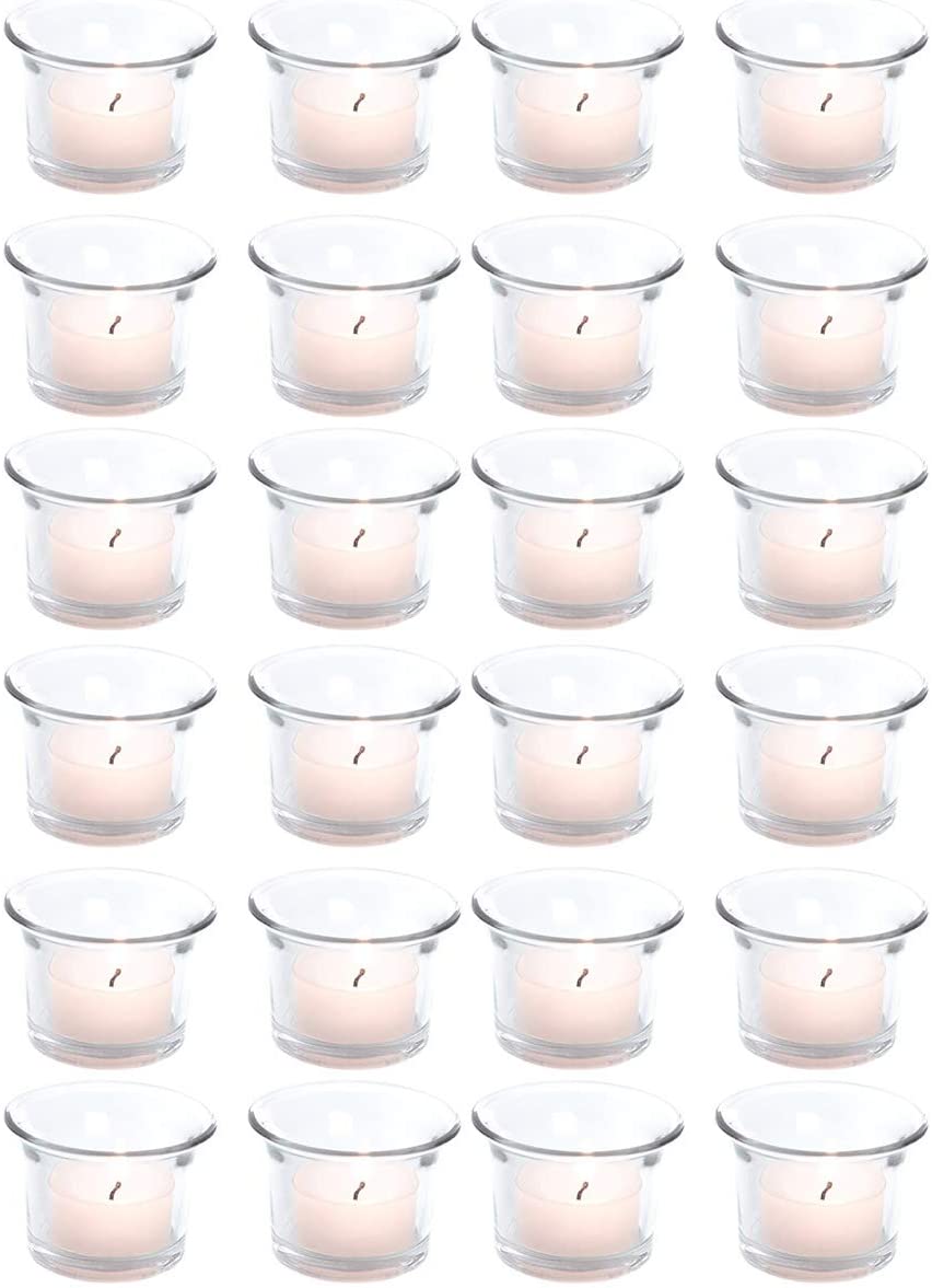 Novaliv 24 Conical Tea Light Glasses 6.5 cm Clear Glass Pot Candle Holder Table Decoration