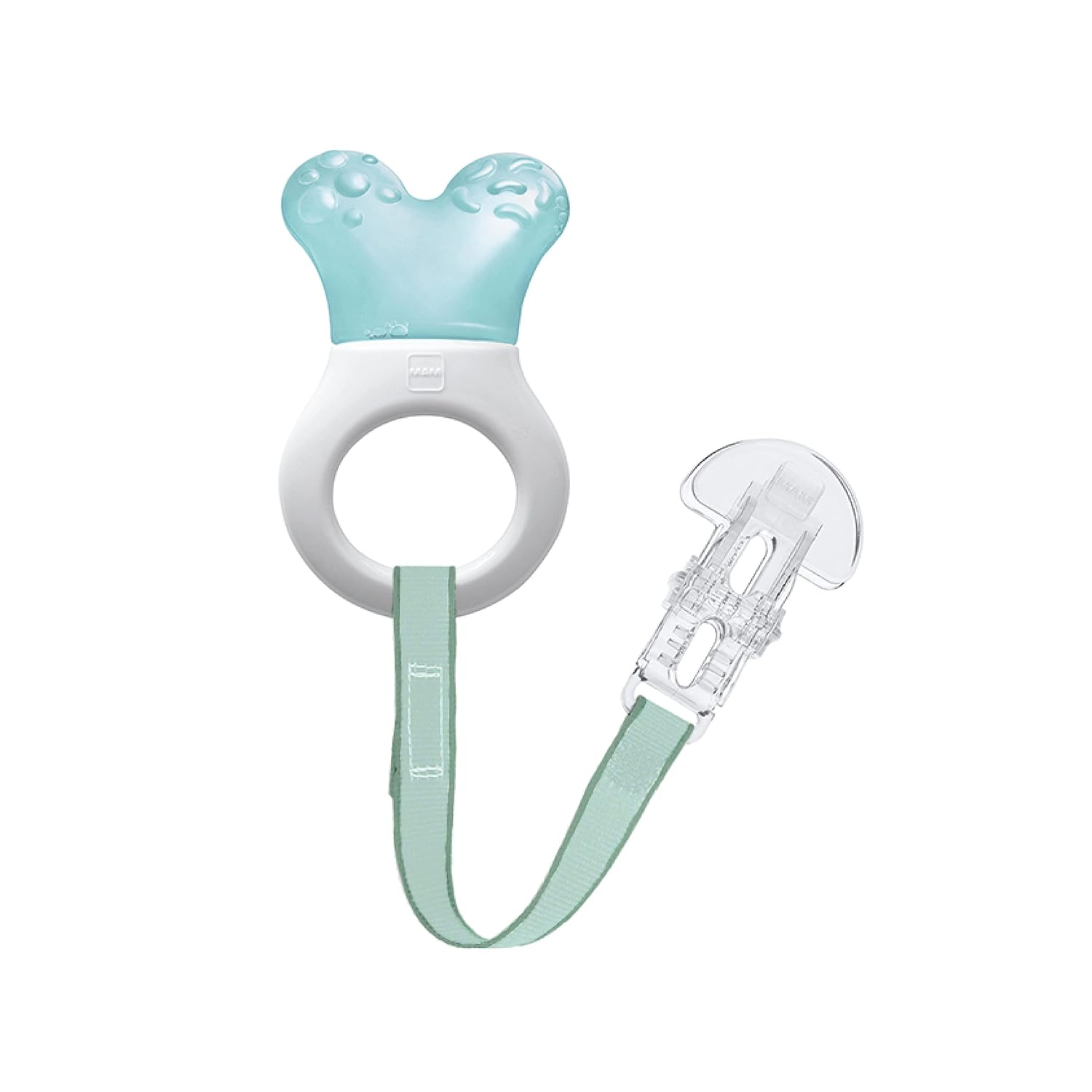MAM Cooler & Clip Cooling Teething Ring Teething Aid with Clip for Easy Attachment, Extra Small and Lightweight Teether for Babies, from 2+ Months, Turquoise