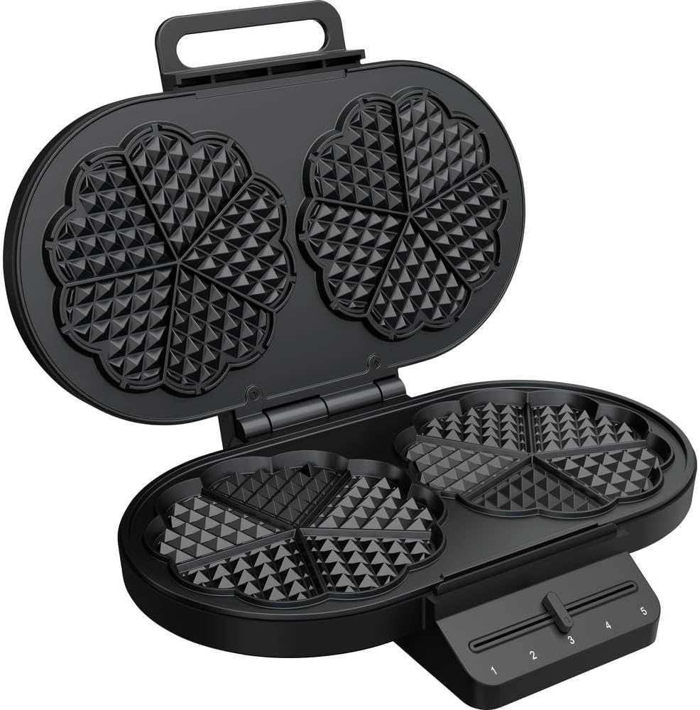 Princess Heart-shaped waffle iron, 10 waffles per baking process, 1200 W, thermostat, non-stick coating, cool touch handles, overheating protection, easy to clean, vertical storage, 132384