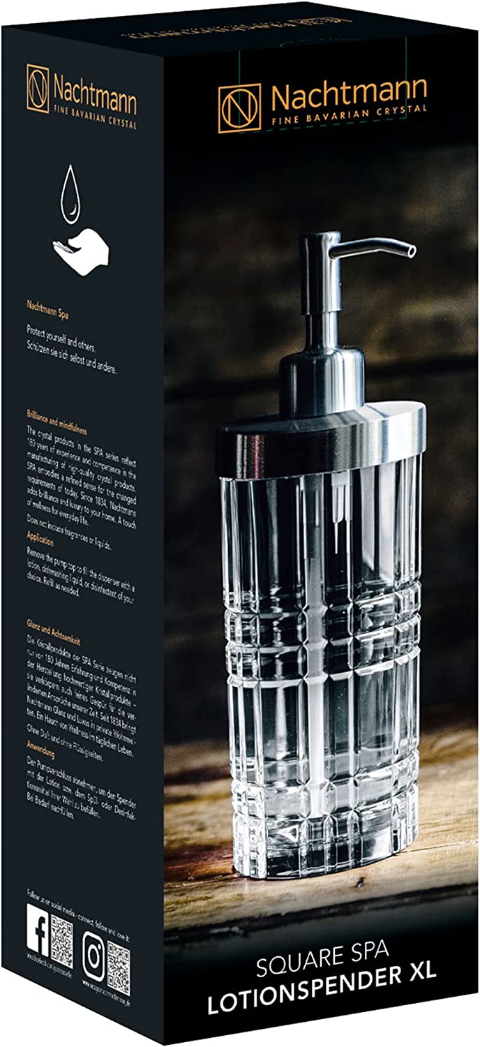 Spiegelau & Nachtmann, 103676 Lotion Dispenser with Pump Button Crystal Glass / Stainless Steel 445 ml Square