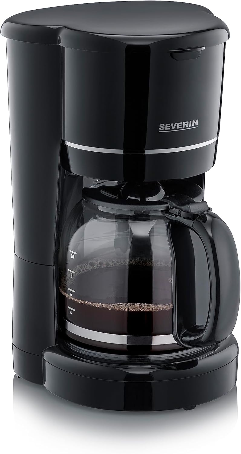 SEVERIN KA 4320 Filter Coffee Machine with Glass Jug, Coffee Machine for up to 10 Cups, Filter Machine with Glass Jug and Permanent Filter, Black