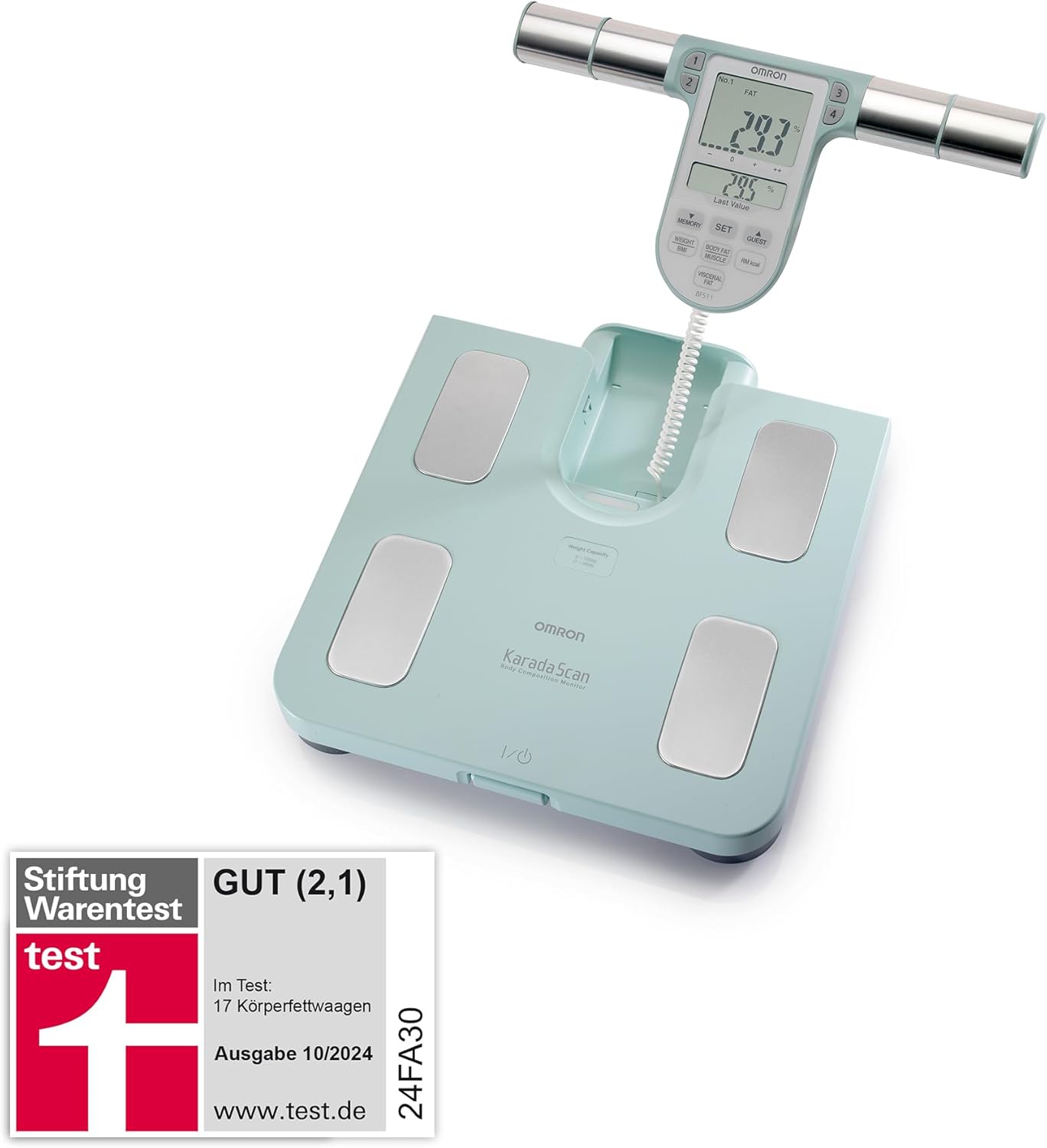 Omron Store OMRON BF511 Clinically Validated Full Body Composition Monitor with 8 high-precision sensors for hand-to-foot measurement - Turquoise