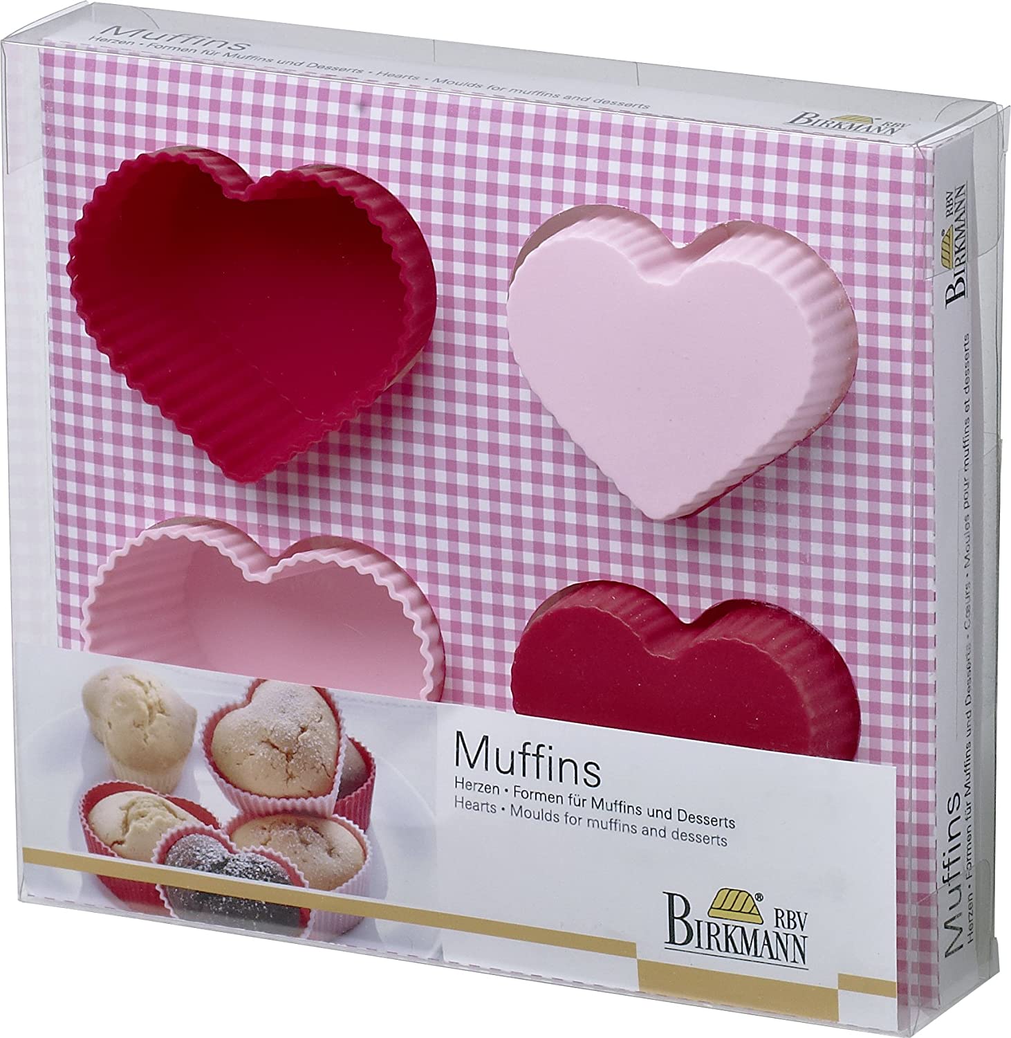 RBV Birkmann Herzformen für Muffins und Desserts: 4 Stück, Silikon, in Geschenkverpackung