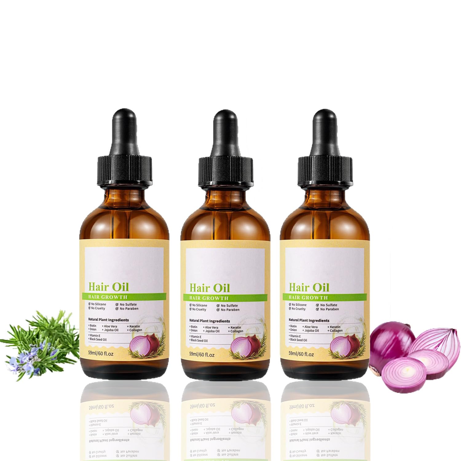 Hair Oil - Contains Rosemary and Onion Extracts, Conditioner for Women, Softens Hair, Improves Hair Quality - Suitable for All Hair Types (3 Pieces, 180 ml)