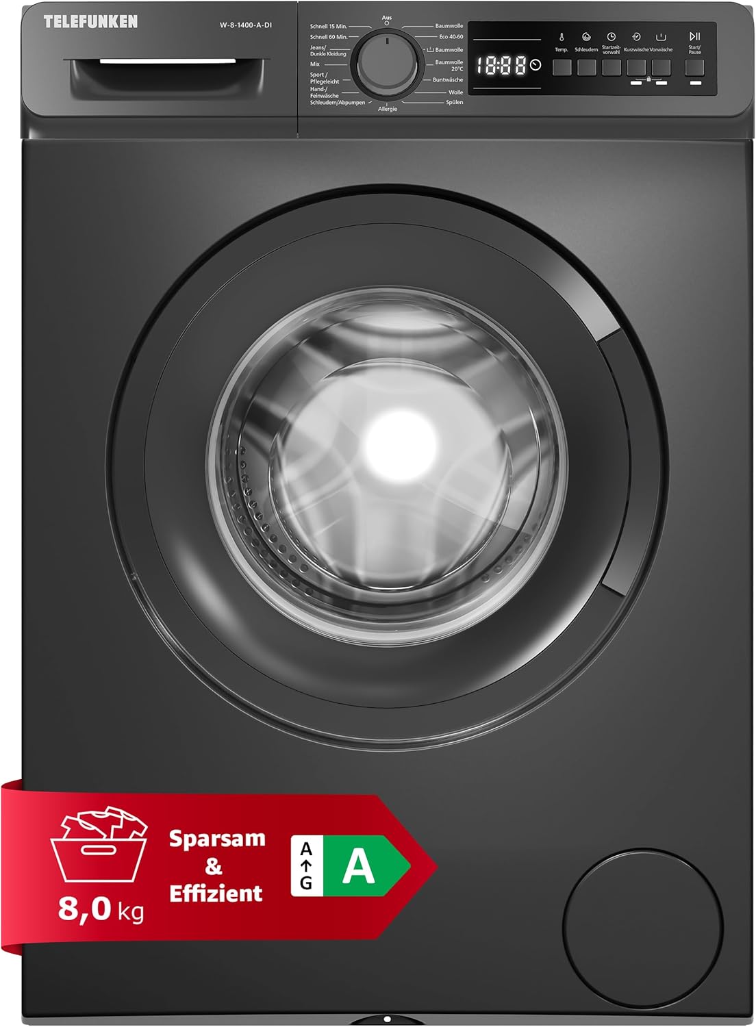 Telefunken Washing Machine 8 kg | Front Loader 1400 rpm | Inverter Motor - Quiet & Efficient | AquaStop - Protection Against Water Damage | Gentle Drum | Washing Machine | 15 Programmes | Energy