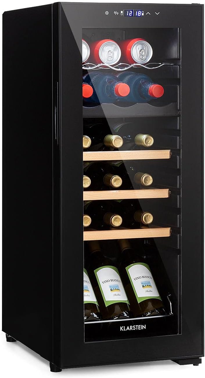 Klarstein Bovella 18 Duo+ Two-Zone Wine Fridge 50 L Bottle Glass Door HEA-Bodega-18