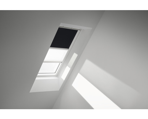 VELUX Advantage Set: Blackout roller blind, solid black, and pleated blind, white, manual, frame white, DFD CK04 3009SWL