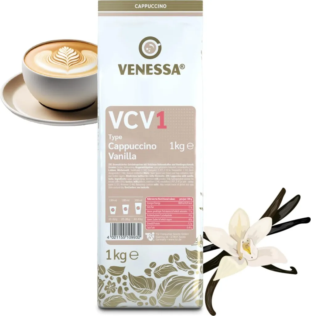 TSI Consumer Goods VENESSA Cappuccino Vanilla VCV1 Instant Coffee with Vanilla Note 1kg - soluble - Vanilla flavor - creamy for all fully automatic coffee machines Vending & Office