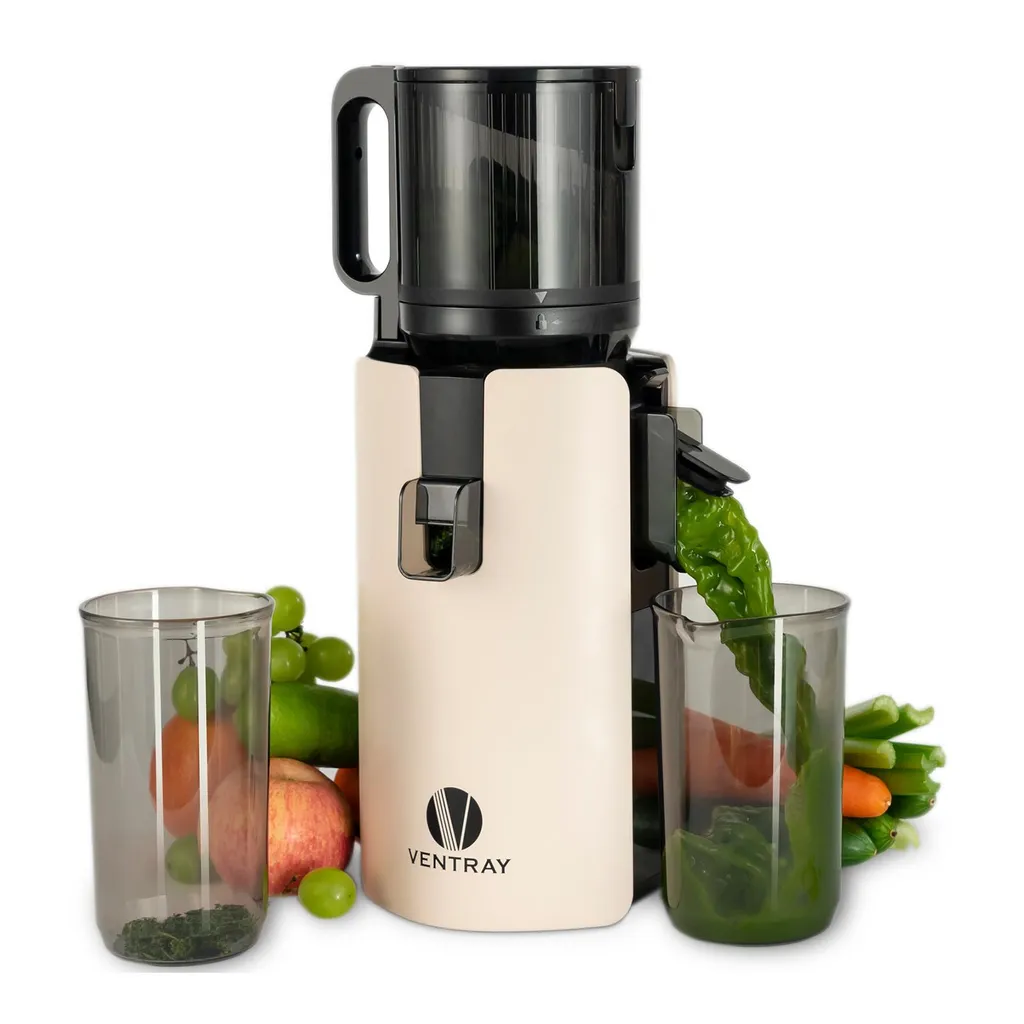 Ventray Max 120 Cold Press Juicer, BPA-free, with double filter and 120 mm feed chute for high juice yield, easy to clean, 250W, Ivory