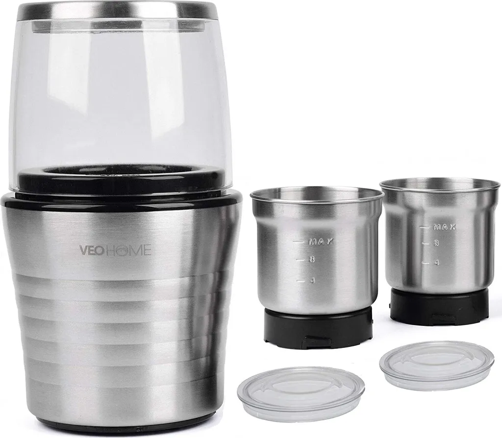 VeoHome Electric Coffee Grinder - Powerful Impact Blade Grinder - Grinds Coffee Beans, Spices, Herbs, Nuts, and Grains
