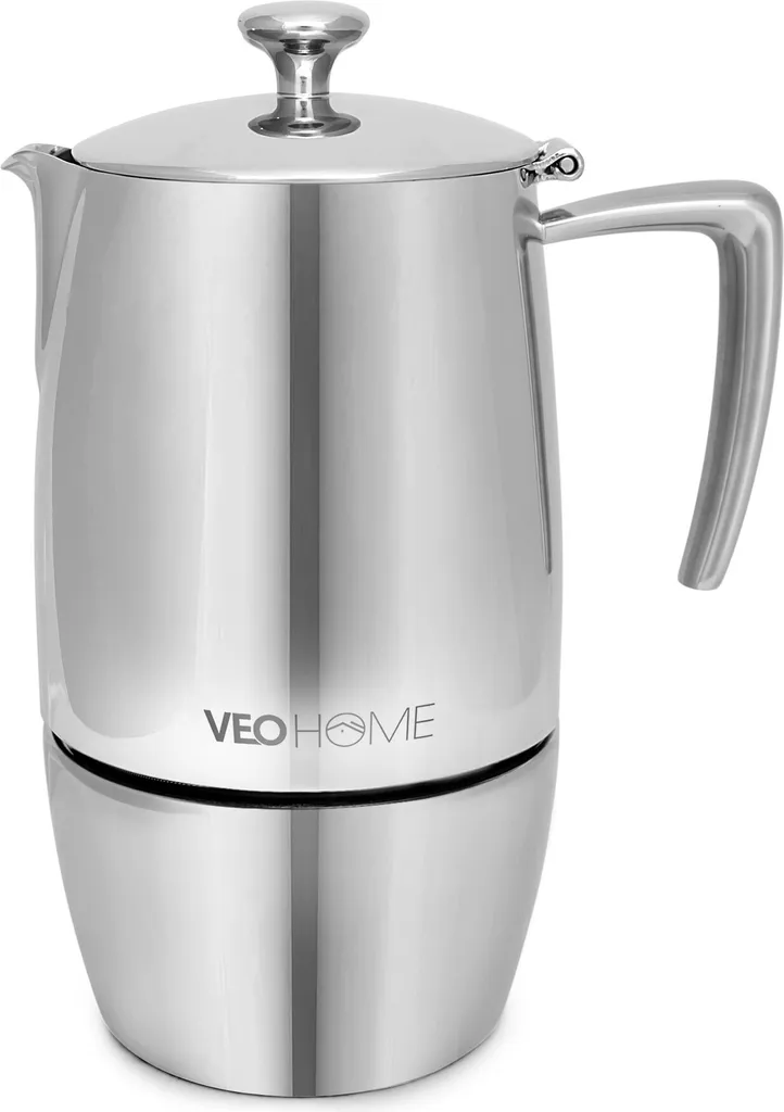 VeoHome Moka Pot Espresso Maker 10 Cups 500 ml - Stainless Steel Italian Moka Pot Induction, Gas, Ceramic, Electric Hobs - Aluminum Free