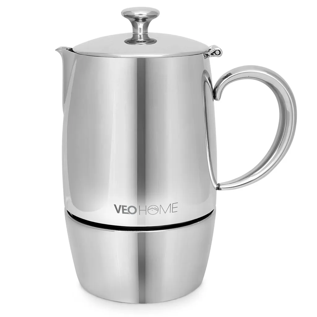 VeoHome Moka Pot Espresso Maker 6 Cups 300 ml - Stainless Steel Italian Moka Pot Induction, Gas, Ceramic, Electric Hobs - Aluminum Free - Double Filter Technology