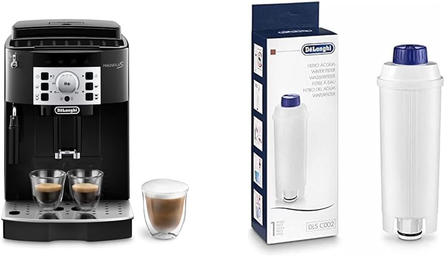 De\'Longhi Magnifica S ECAM 22.110.B Fully Automatic Coffee Machine, Cappuccino Milk Frothing Nozzle, 1.8 L, Black/Silver & Original Water Filter DLSC002 - De\'Longhi Accessories, White