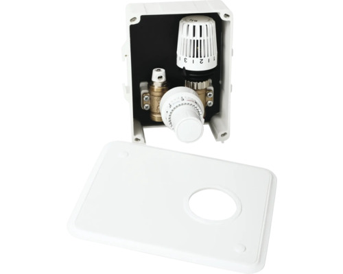 Veria thermostat AquaMat RTL and room thermostat valve in flush-mounted box