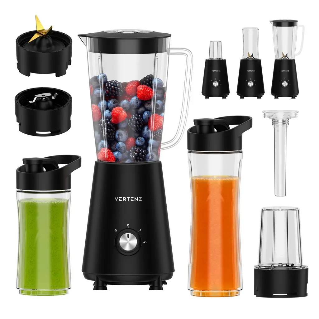 VERTENZ Titan 30 | Stand Mixer Smoothie Blender | 800 W | 1000 ml Container | 400 ml and 600 ml To-Go Bottles with Cooling Pack | Coffee Grinder | Black