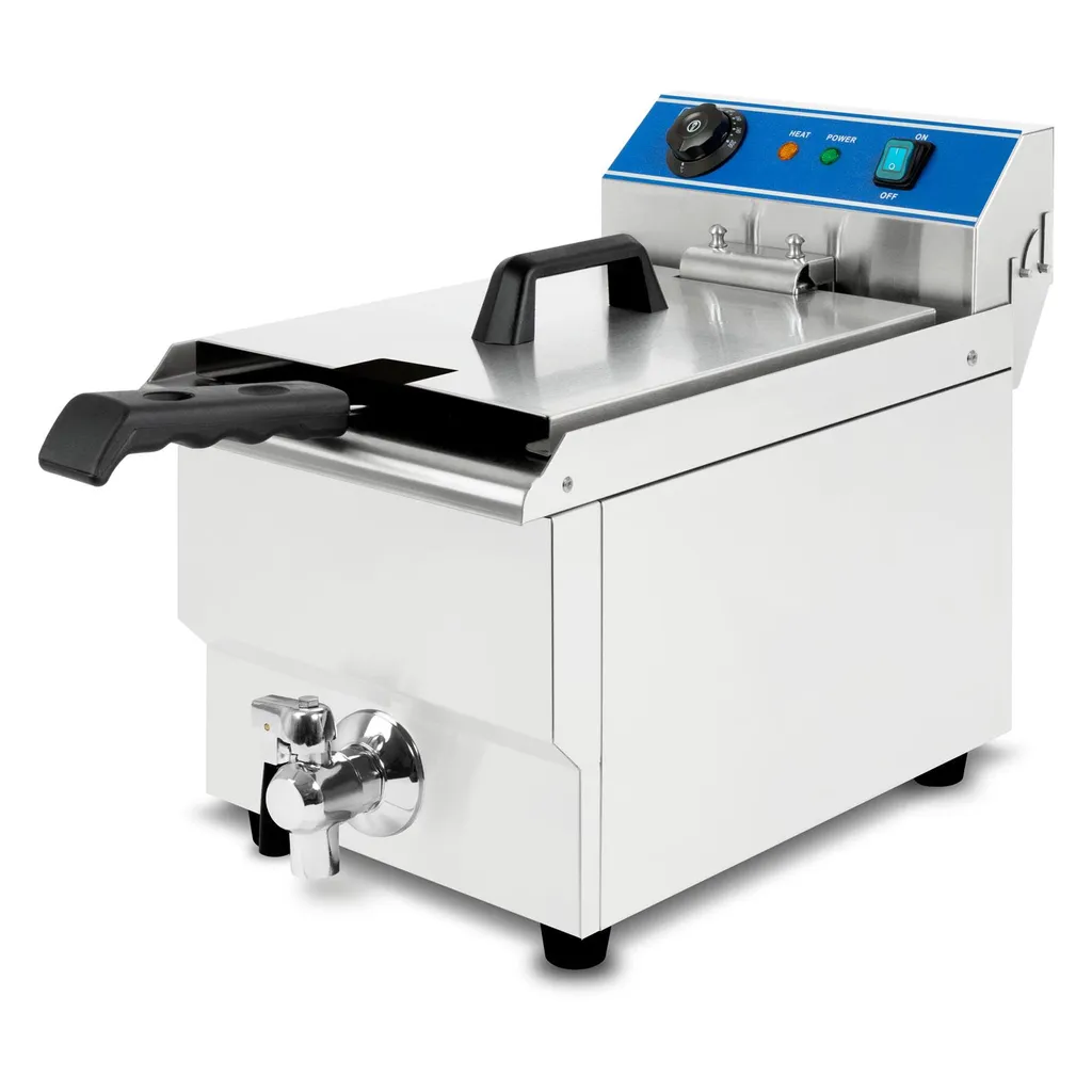 VERTES stainless steel fryer, 16-liter capacity, 50-200°C, 3000W, 230V, cold zone principle, professional catering fryer with drain tap