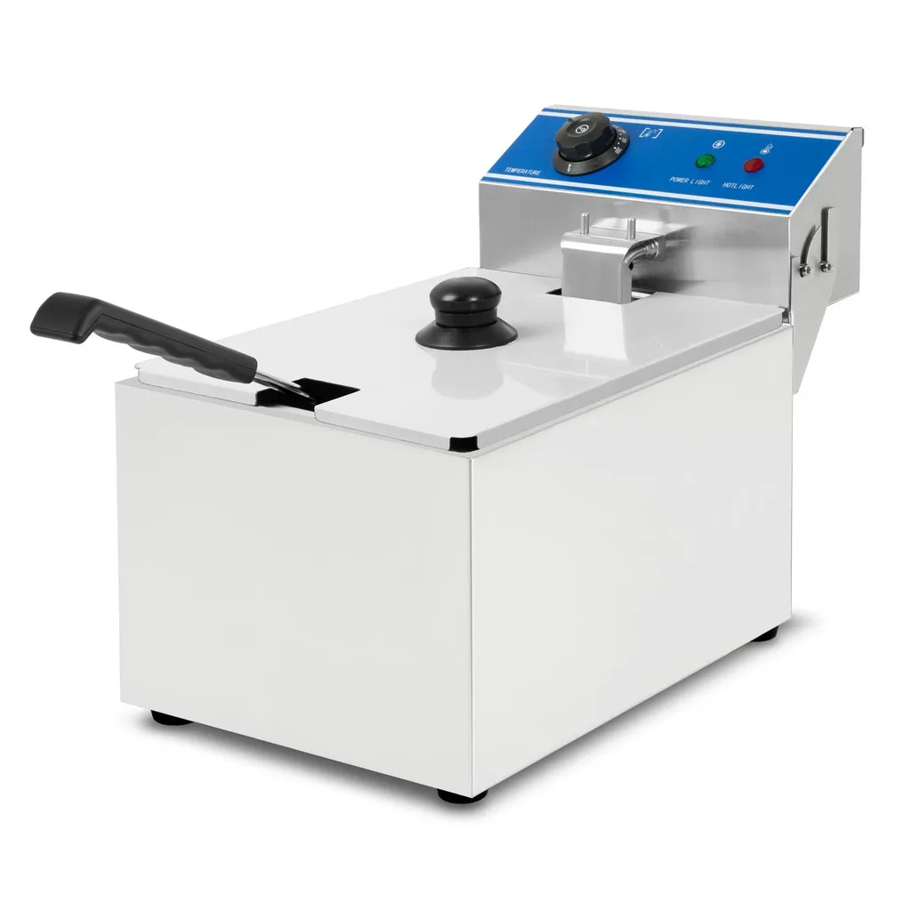 VERTES stainless steel fryer, 8-liter capacity, 50-200°C, 2800W, 230V, cold zone principle, professional catering fryer with drain tap