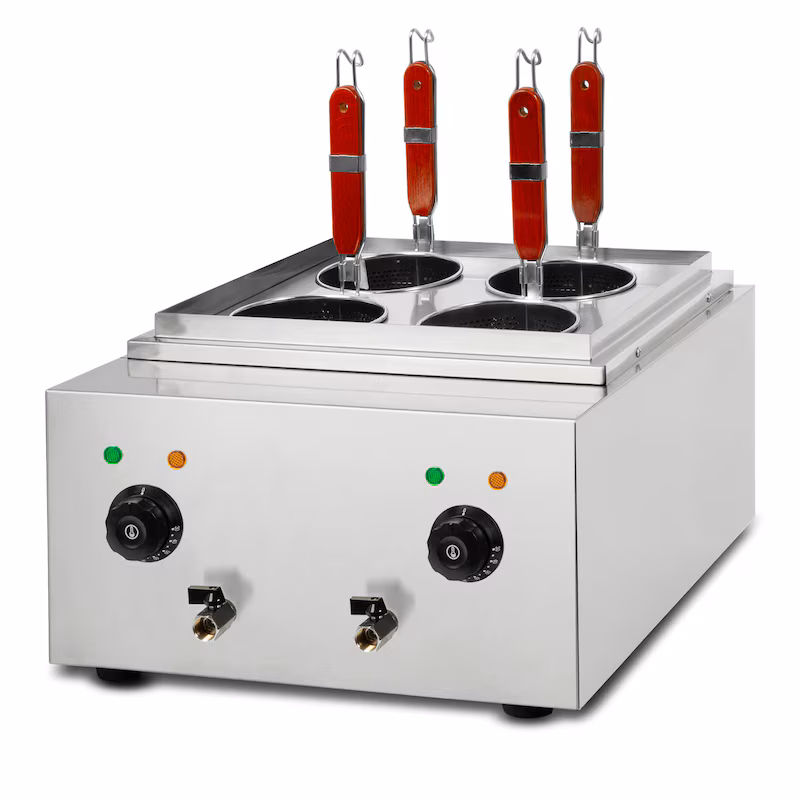 VERTES Gastro electric pasta cooker made of stainless steel, 2×1700 W, 2× L basins, 4 baskets, 2 drain taps, temperature control