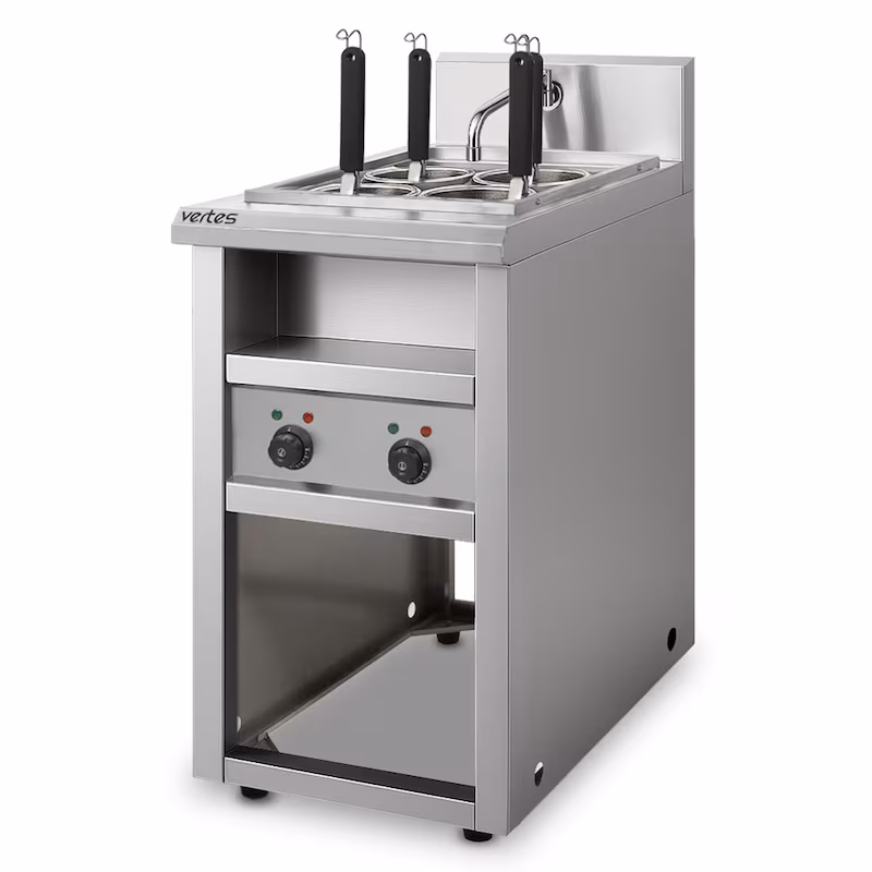 VERTES Gastro Pasta Cooker with Stand, Stainless Steel, Electric, 2 x 1700 Watts, 2 Separate 8-Liter Cooking Basins, 4 Pasta Baskets