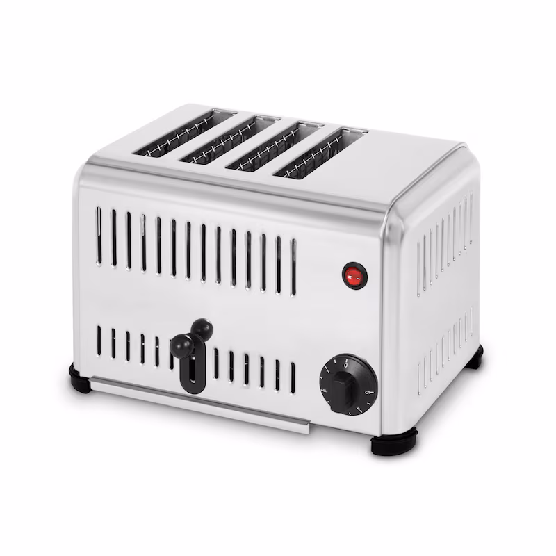 VERTES Gastro Toaster 4 slices 2300W, stainless steel for catering and restaurants with separate heating elements, crumb tray and timer up to 5 minutes