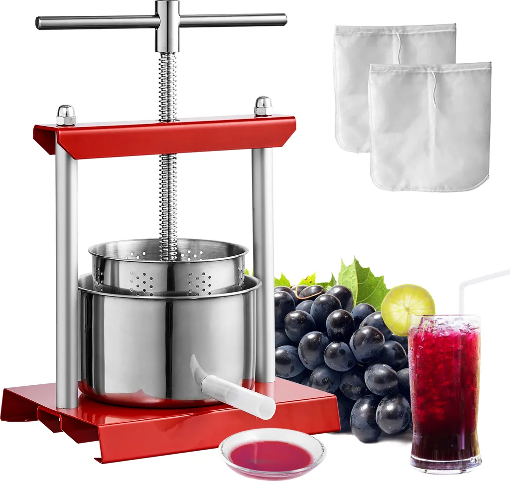 VEVOR 3L Fruit Press, Apple Press, Fruit Press with T-Handle, Berry Press, 14 x 13 cm, Manual Apple Press, Fruit Press, Mechanical Stainless Steel Press, Suitable for Juice, Fruit Puree, etc.