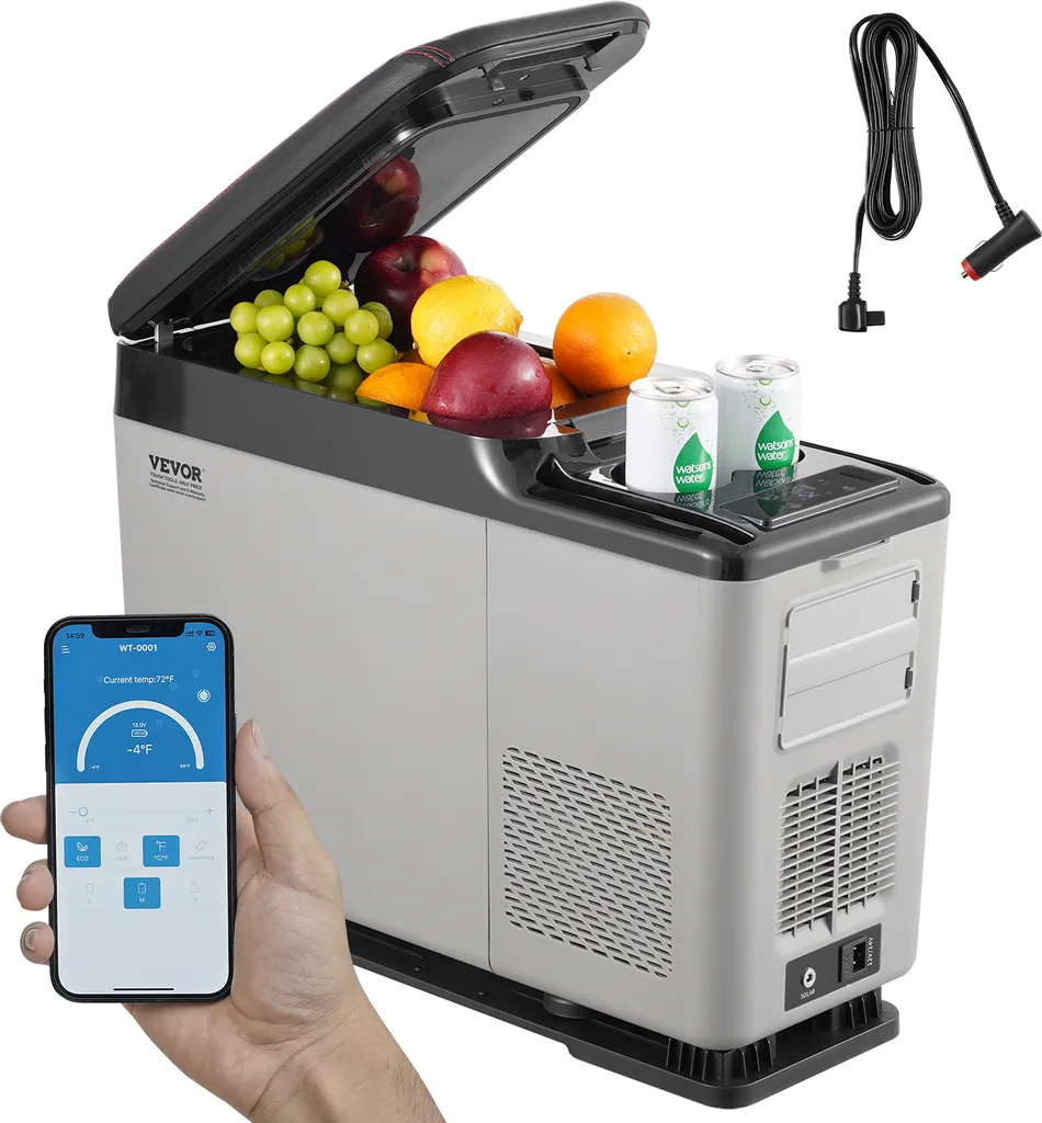 VEVOR Car Refrigerator, 12V Car Armrest Refrigerator, Portable Single-Zone Refrigerator, 15L, Adjustable Range -20°C to 20°C, Compressor Cooler