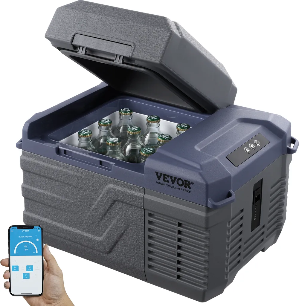 VEVOR Car Refrigerator, 12-Volt Car Refrigerator, Portable 12-Liter Single-Zone Freezer, Adjustable Range from -4℉ to 68℉, 12/24V DC and 100-240V AC Compressor Cooler for Outdoor, Camping, RV