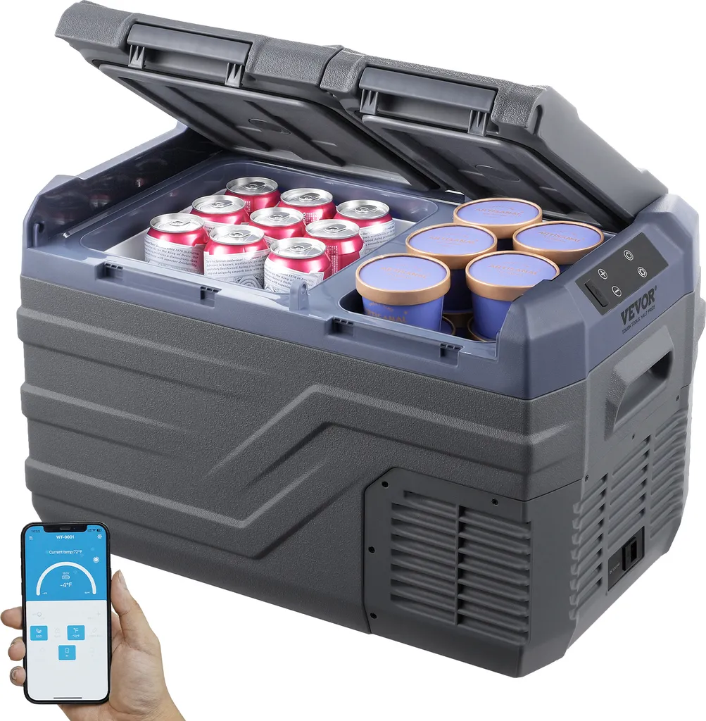 VEVOR Car Refrigerator, 12-Volt Car Refrigerator, Portable 25-Liter Dual-Zone Freezer, Adjustable Temperature Range from -4℉ to 68℉, 12/24V DC and 100-240V AC Compressor Cooler for Outdoor Use, Camping, RV