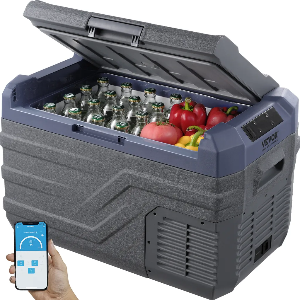 VEVOR Car Refrigerator, 12-Volt Car Refrigerator, Portable 30-Liter Single-Zone Freezer with Built-in Light, -20°C to 20°C, 12/24V DC and 100-240V AC Compressor Cooler for Outdoor, Camping, RV