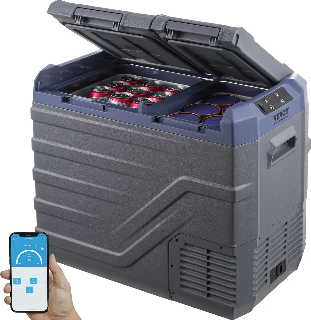 VEVOR Car Refrigerator, 12-Volt Car Refrigerator, Portable 40-Liter Dual-Zone Freezer, Adjustable Temperature Range from -20°C to 20°C, 12/24V DC and 100-240V AC, Compressor Cooler