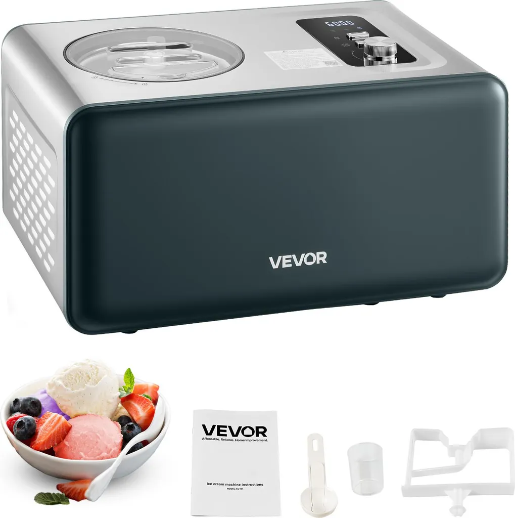 VEVOR Automatic Ice Cream Maker 1.5L with Built-in Compressor (150W) No Pre-freezing Required, Ice Cream Maker with 3 Modes, Electric Ice Cream Maker Sorbet Maker
