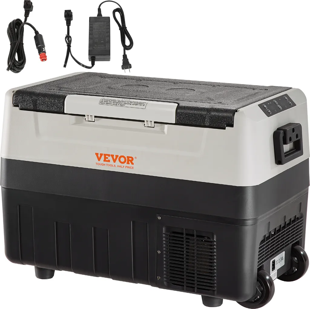 VEVOR Camping Refrigerator 35L Cooler Box, 12/24V Rollable Electric Freezer Box 2 in 1 Dual Zone, Car Refrigerator Compressor for Warming and Cooling 60W Portable Handle Boat, Truck, Mobile Grey