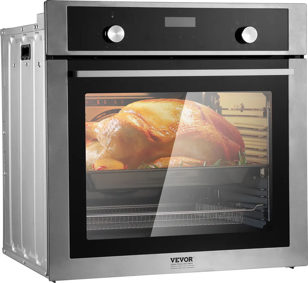VEVOR Single Wall Oven, 24" Electric Built-in Wall Oven with 9 Cooking Functions, 2.68 Cubic Foot Electric Wall Ovens, Heats Up to 200°C in 5 Minutes, 3550 W Electric Oven