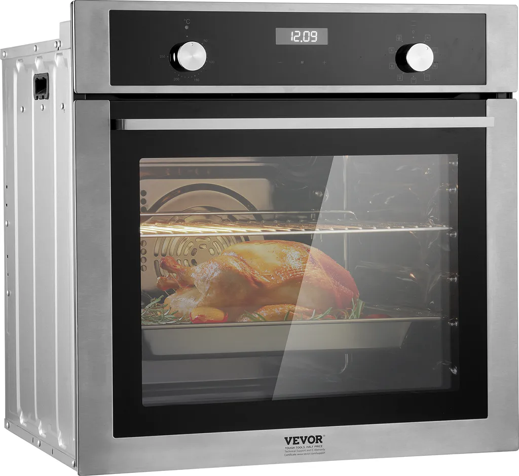 VEVOR Single Wall Oven, 24" Electric Built-in Wall Oven with 9 Cooking Functions, 2.68 Cubic Foot Electric Wall Ovens, Heats Up to 200°C in 5 Minutes, 3550 W Electric Oven