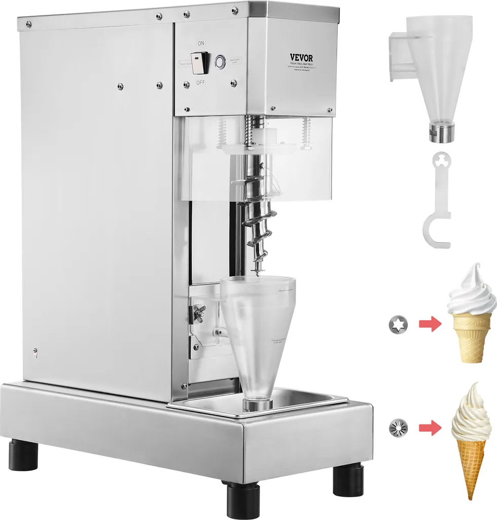 VEVOR Ice Cream Mixer, 750W High-Speed ​​Mixer 1740 RPM, Stainless Steel 304 Ice Cream Shaker, Long Handle + PC Protective Shield, Adaptable to Any Ice Cream Flavor