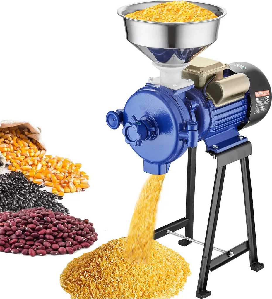 VEVOR electric grain mill, spice mill, 3 kW, commercial corn mill with hopper, powder machine with adjustable strength, high-performance feed flour and muesli mill, wheat mill, dry mill