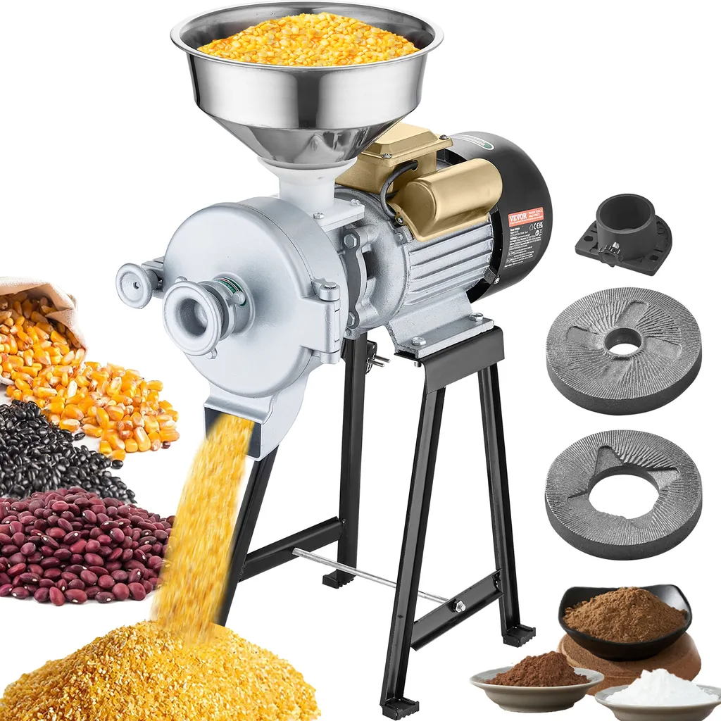 VEVOR Grain Mill Spice Mill 3 kW, Commercial Corn Mill with Hopper, Powder Machine with Adjustable Strength, High-Performance Feed Flour Muesli Mill Wheat Mill Dry and Wet Mill 50 kg/h