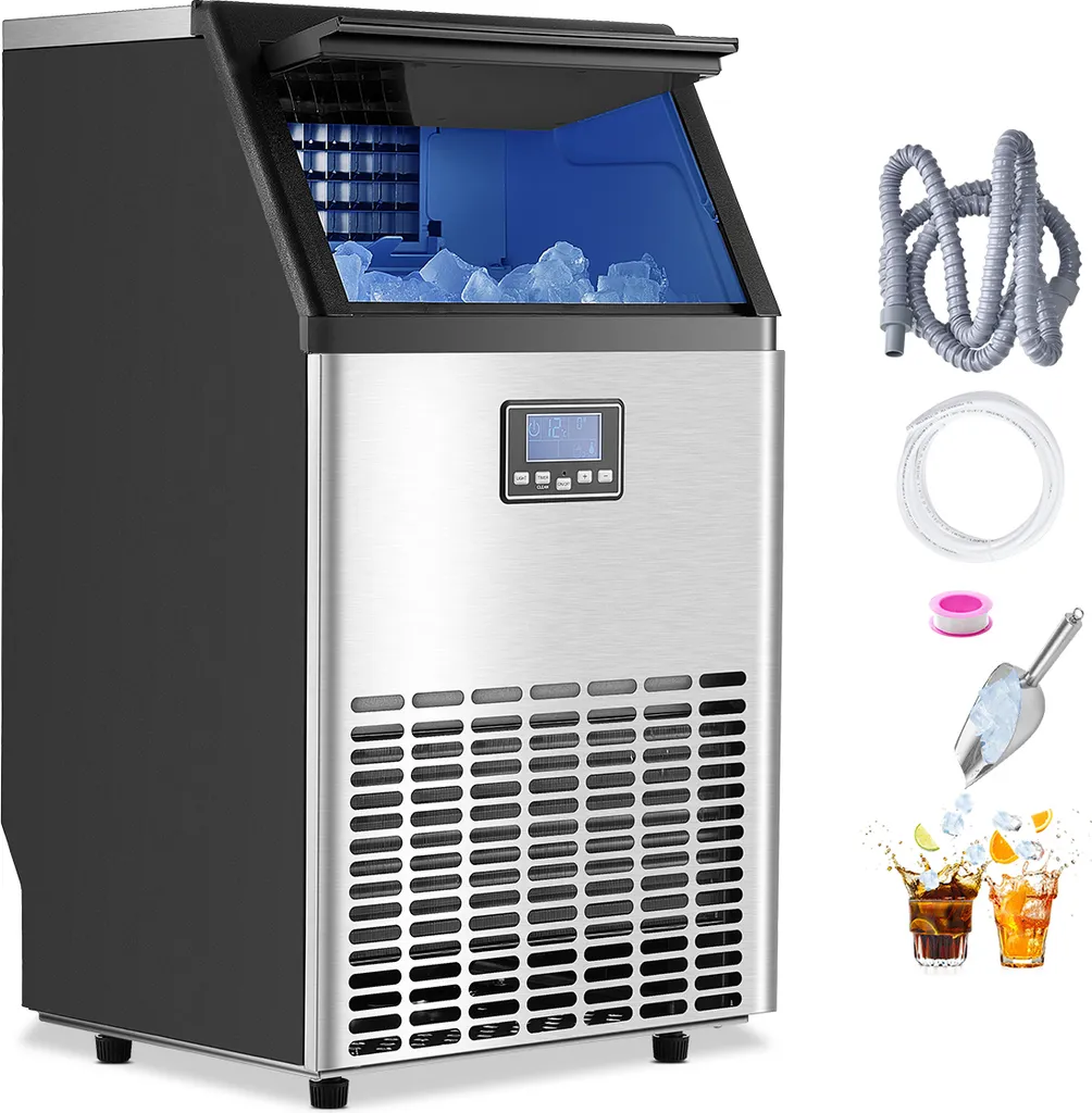 VEVOR Commercial Ice Machine (45.36 kg/day), Ice Storage Capacity 14.97 kg, 45 Ice Cubes in 15 Minutes, 2 Water Filling Methods, Suitable for Bars and Restaurants