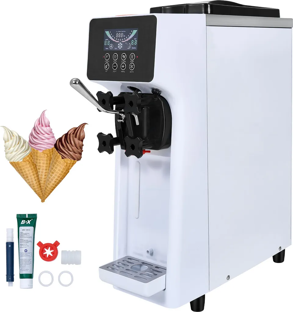 VEVOR Commercial Ice Cream Machine, 10 L/h Capacity, 900 W, Soft Serve Machine for One Flavor, Countertop, with 4 L Hopper, 1.6 L Cylinder, LCD Screen, Pre-Cooling